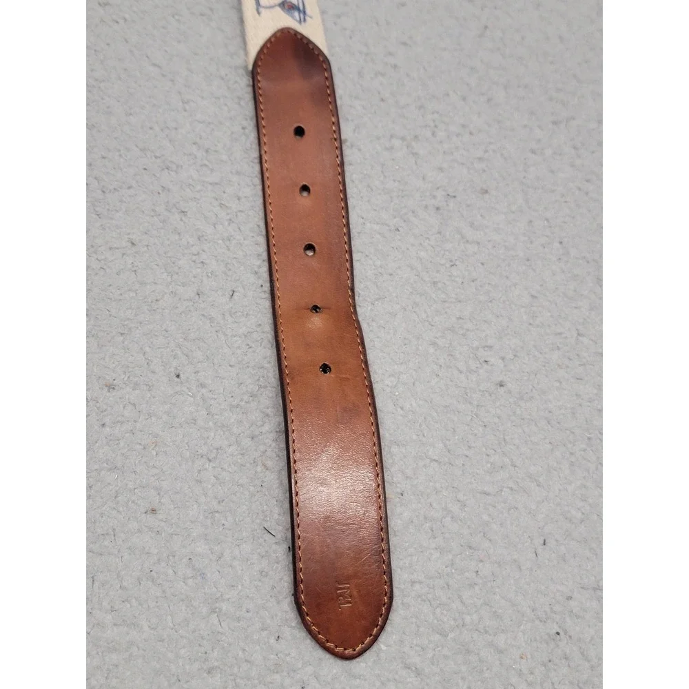 J.McLaughlin Belt Mens 40 Khaki Ashton Embroidered Martini Webbing Leather Trim‎